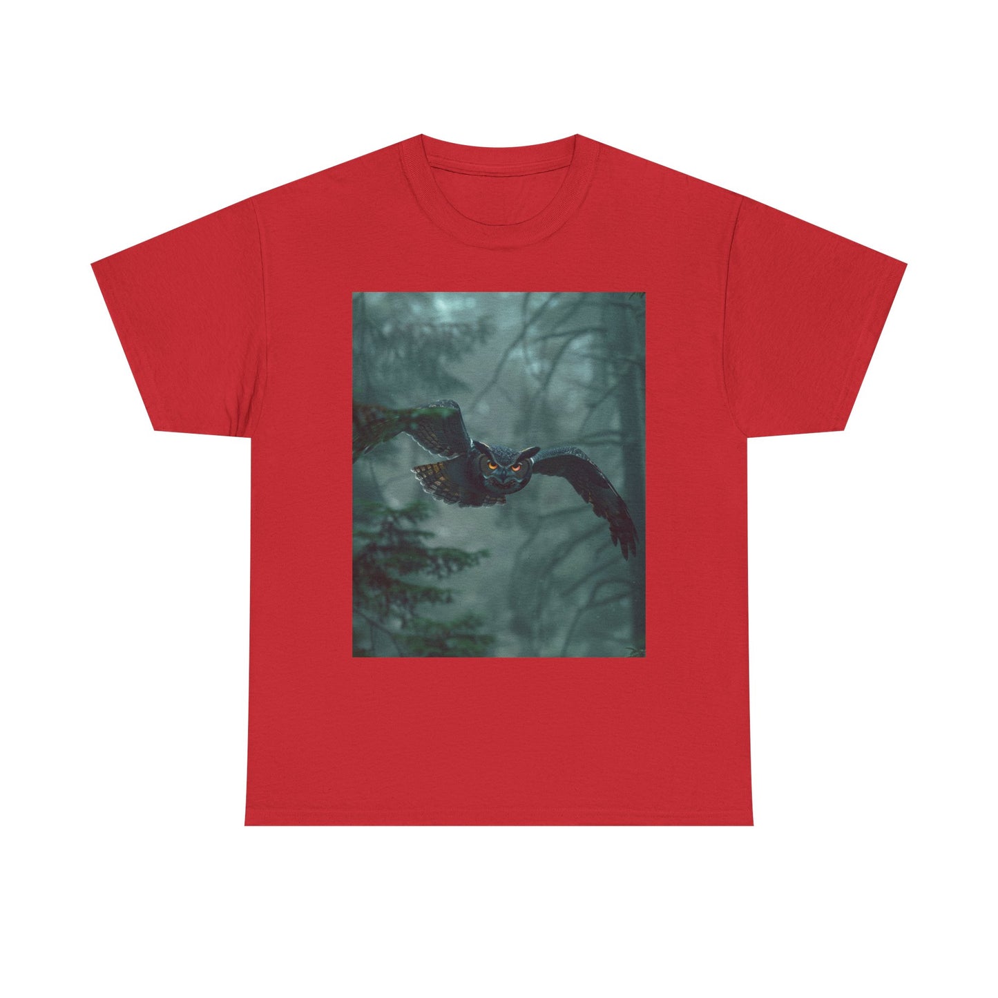 Owl Tee - Majestic Horned Owl Flying Through Foggy Forest