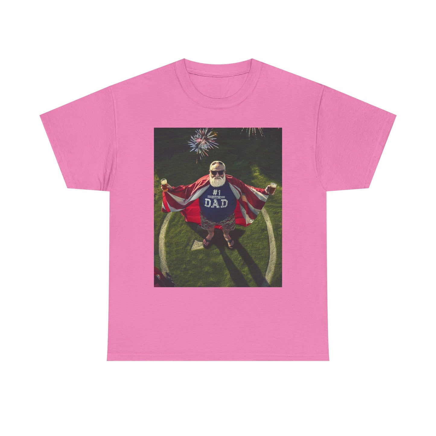 Dad Hero Cotton Tee with American Flag Cape Design