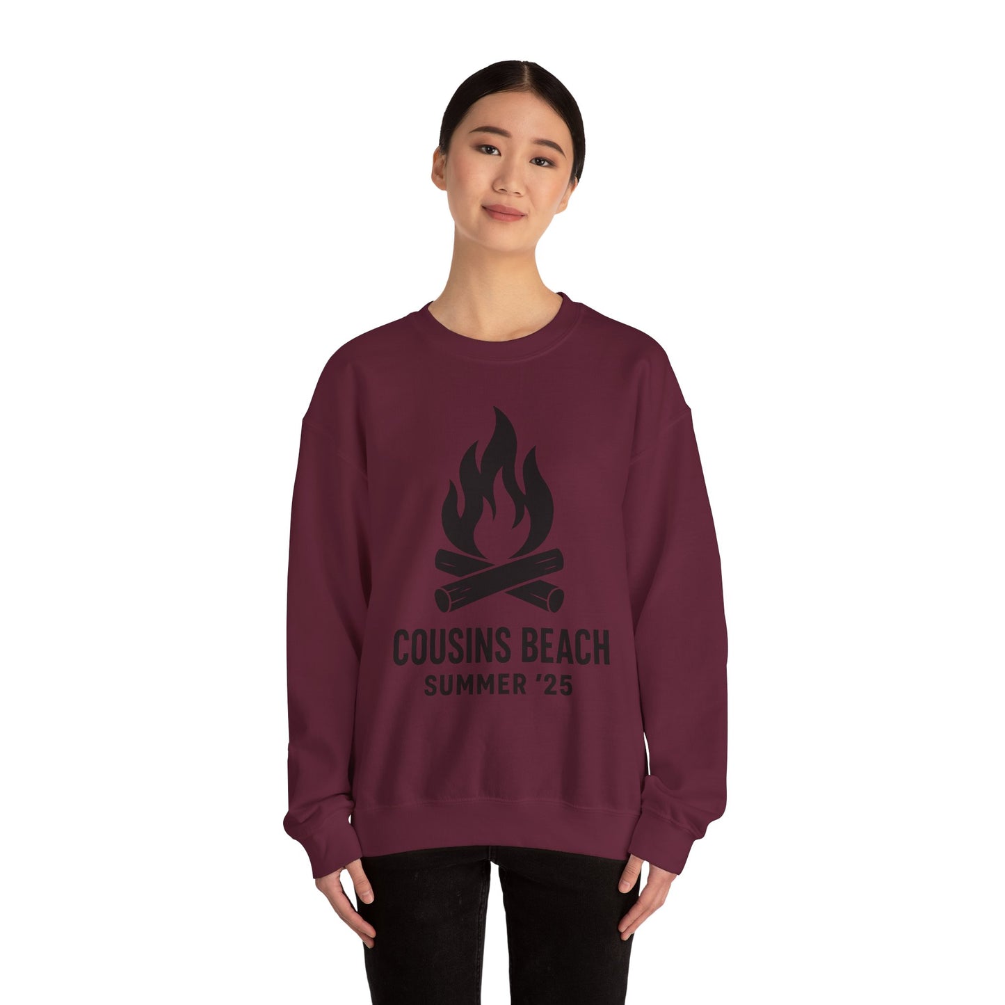 Bonfire Silhouette Crewneck Sweatshirt - Cousins Beach, Summer '25 Minimalist Design