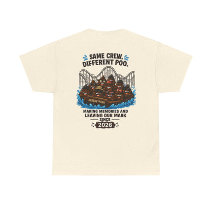 Funny Theme Park T‑Shirt — "Hershey Squirts" Splash Ride Crew Tee (We Came, We Dropped, We Made a Splash)