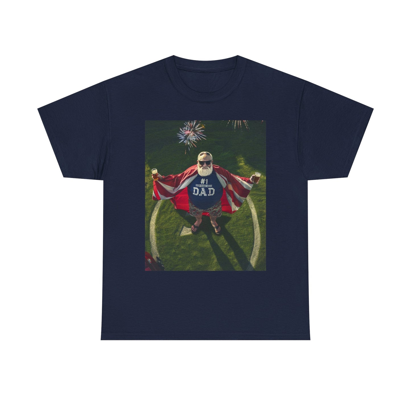 Dad Hero Cotton Tee with American Flag Cape Design