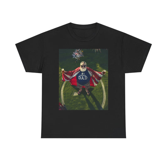 Dad Hero Cotton Tee with American Flag Cape Design