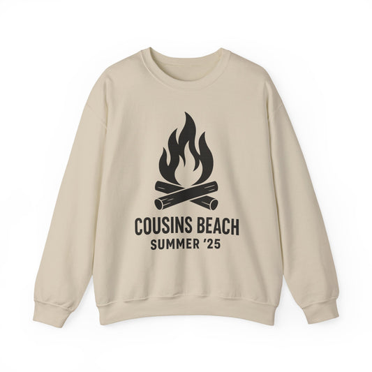 Bonfire Silhouette Crewneck Sweatshirt - Cousins Beach, Summer '25 Minimalist Design