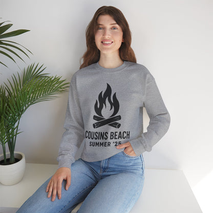 Bonfire Silhouette Crewneck Sweatshirt - Cousins Beach, Summer '25 Minimalist Design
