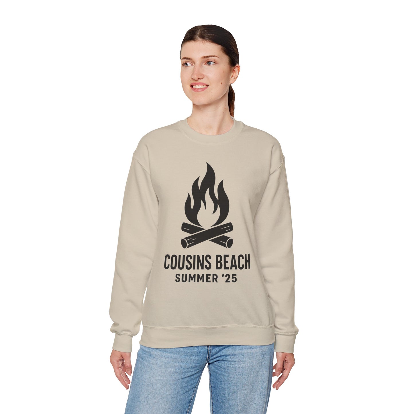 Bonfire Silhouette Crewneck Sweatshirt - Cousins Beach, Summer '25 Minimalist Design