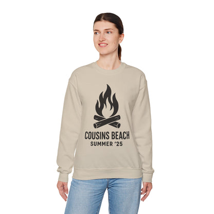 Bonfire Silhouette Crewneck Sweatshirt - Cousins Beach, Summer '25 Minimalist Design