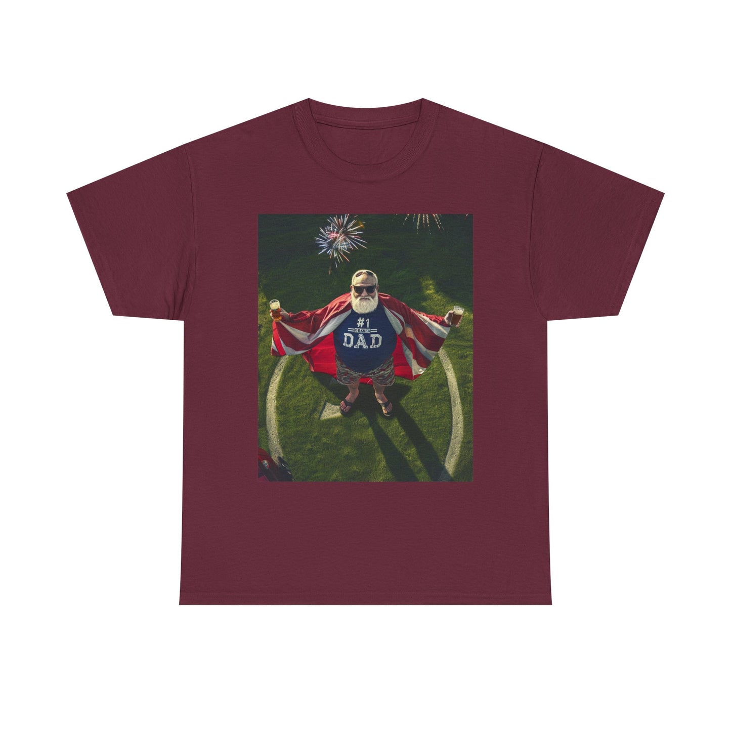 Dad Hero Cotton Tee with American Flag Cape Design
